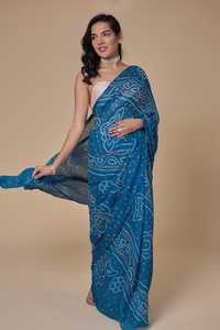 Sari de Chinnon Puro con Crepé Zari en Estilo Rai Bandhej - Product Image 4