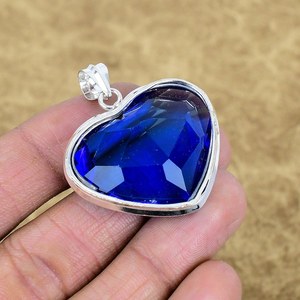 Élégant pendentif cœur en quartz tanzanite vintage, en argent sterling 925, fait main, bijou en pierre précieuse bleue, cadeau pour elle - Product Image 5