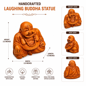 Estatua de Buda Sonriente Hecha a Mano en Madera, Decoración Tradicional para Sala de Estar, Regalo para Diwali - Product Image 5