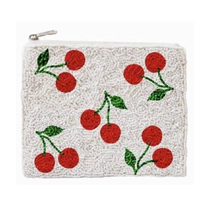 Porte-monnaie double fraise perlé avec fermeture éclair, pochette à monnaie tendance, étui pour cartes et maquillage, pochette cadeau - Product Image 5