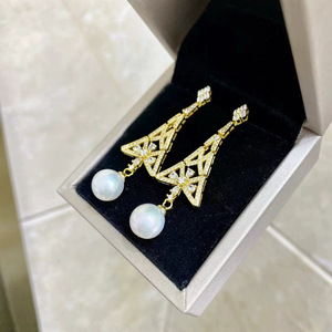 Manufacturer Wholesale Light Luxury S925 Pure Silver Natural <b>Pearl</b> <b>Earrings</b> 10-11MM Round with Slight Flaw Gift - Product Image 2