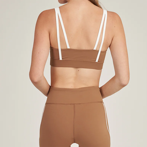 Soutien-gorge de sport pour femme, couleur unie, avec biais contrastant, bretelles spaghetti, encolure dégagée, maintien moyen, respirant, sans coutures, pour le fitness - Product Image 3