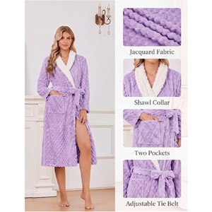 Albornoz de Felpa Suave para Mujer con Logotipo Personalizado, Cuello de Sherpa, Largo, Cálido para Invierno, Ropa de Dormir para Spa, Venta al por Mayor - Product Image 2