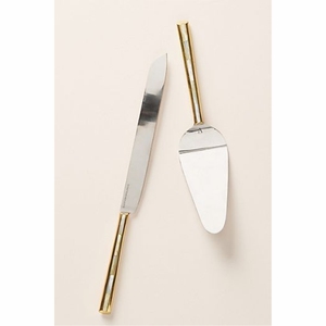 Luxury Gold Wedding <b>Cake</b> <b>Server</b> Set Stainless Steel <b>Cake</b> Knife and <b>Server</b> with White Handle for Bridal Shower Party Supplies - Product Image 4