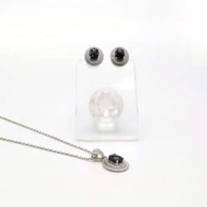 Black Onyx Oval Pendant and <b>Stud</b> Earrings Set 6x8 Elegant Women’s Fashion Jewelry for Everyday Style - Product Image 1