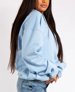 Sudadera con Capucha Extra Grande para Mujer, Color Azul Claro, Corte Regular, Tejido de Algodón, Color Sólido, para Otoño, con Bolsillos, Precio Económico - Product Image 2