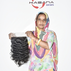 Wholesale 100% Silk Wavy Indian 7*7 Closure Temple Raw Unprocessed Cuticle Aligned Natural color black Wave Human Hair - Product Image 1