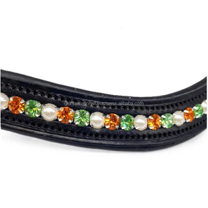 Custom Designed High Finish Leather Curved Shaped Padded brow band for Dressage <b>Enhancing</b> Horse Appeal with Branded Crystals - Product Image 6