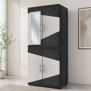 Armoire de rangement portable Naiba en plastique, design à panneaux noirs, portes à panneaux plats avec miroir pour un rangement gain de place - Product Image 1