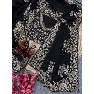 Hermoso Sari de Fiesta con Bordado, Tela con Lentejuelas y Trabajo de Zari - Product Image 6