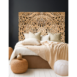 Marco de Cama Mandala Tradicional Tallado a Mano en Madera de Mango Sólida, Altura Ajustable, Diseño que Ahorra Espacio, Tamaño King/Queen, Natural - Product Image 1