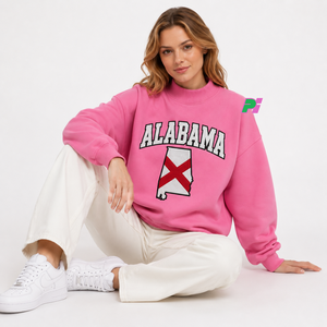 เสื้อสเวตเชิ้ตคอเต่าผู้หญิง ตกแต่งด้วยตัวอักษร ALABAMA พร้อมลายแผนที่รัฐ  ผ้าฟลีซหนานุ่ม ทรงโอเวอร์ไซส์ - Product Image 5