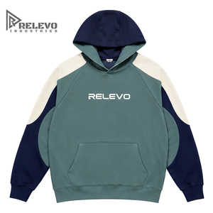 Custom Logo Heavyweight Cotton Fleece Men <b>Hoodie</b> High Quality Teal Color Block <b>3D</b> Embossed Embroidery Pullover Streetwear <b>hoodie</b> - Product Image 1