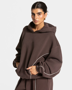 Sweat-shirt décontracté surdimensionné pour femme, personnalisé OEM, en molleton de coton premium, marron expresso, avec détails contrastants, style streetwear - Product Image 4