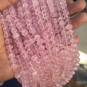 Soft <b>Pink</b> Smooth Natural Rose Quartz Rondelle Beads 8mm-10mm CMA Certified Handmade Jewelry Making Beads Rajasthan - Product Image 3