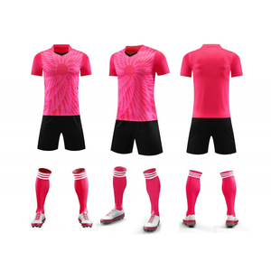Custom Sublimated <b>Soccer</b> Jersey Set Unisex V-Neck Short Sleeve Pink Gradient Black Shorts Breathable Mesh Summer Front Quick Dry - Product Image 1