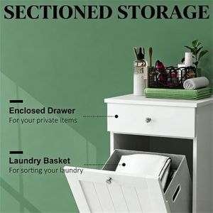 <b>White</b> <b>Storage</b> Cabinet Laundry <b>Basket</b> Cabinet for Bathroom Shelves for Bathroom Organization - Product Image 2