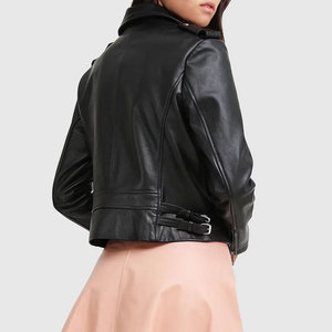 New Stylish Women's <b>Leather</b> <b>Jacket</b> <b>Long</b> Sleeve Moto Biker Black Cropped Breathable Windproof Zipper Pocket <b>Leather</b> <b>Jackets</b> - Product Image 5
