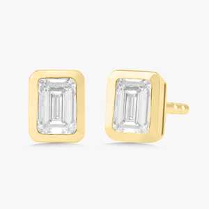 Emerald Cut Lab Grown Diamond Stud <b>Earrings</b> Bezel Set <b>Post</b> Push Back Minimalist Modern Stacking Studs Jewelry 14K 18K Solid Gold - Product Image 1