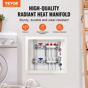 Collecteur de chauffage radiant à 3 branches en acier inoxydable 1/2 po pour tubes PEX – Pièces de chauffage radiant hydronique pour systèmes de chauffage par le sol - Product Image 2