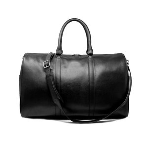 Genuine <b>Leather</b> Duffle <b>Bag</b> Solid Color Zipper Closure Casual Gym Fitness <b>Bag</b> 30-40L Capacity <b>Soft</b> Handle Adjustable Strap - Product Image 1