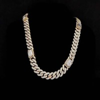 Cadena Cubana de Plata de Ley 925 con Moissanita y Detalles en Oro Rosa, Estilo Hip Hop para Hombre, Certificación IGI, Lujo