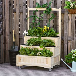 Fioriera da Giardino Autoportante per Esterni con Struttura in Abete 32 X 25 X 53, Vaso Rialzato su Ruote con Spazio per Traliccio e Contenitore per Piante - Product Image 2