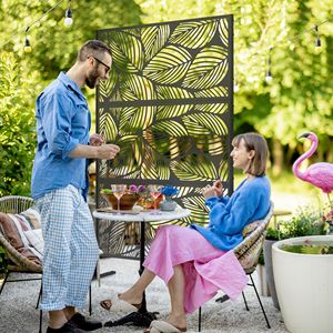 6.5FT Black Stand Metal Outdoor Privacy <b>Screen</b> Divider <b>Leaf</b> Design Water Bubble Art Garden Fence for Outdoor Room Partition - Product Image 2