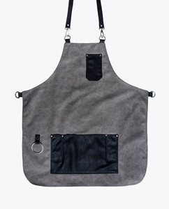 Tablier de coiffure professionnel en toile avec poches en cuir, bretelles réglables, design dos croisé pour barbiers - Product Image 5