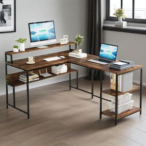 Scrivania a L Reversibile da 150 cm con 2 Supporti per Monitor e Libreria, Scrivania Angolare Profonda per Gaming e Uso Domestico - Product Image 3