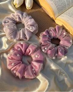 Coletero de Tela con Volantes Rosados, Estilo Dulce, Accesorio para el Cabello de Mujer, 12 cm, Buena Elasticidad - Product Image 3