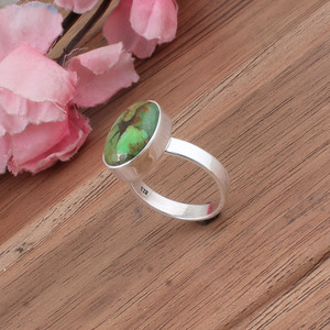 Wholesale Natural Green Copper Turquoise Bezel <b>Set</b> Classic Statement <b>Ring</b> 925 <b>Sterling</b> <b>Silver</b> Jewelry Gemstone Oval Finger Women - Product Image 4