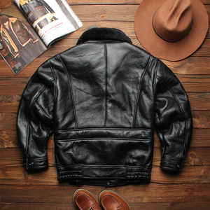Abrigo de Piel de Oveja Genuina Negra para Hombre con Cuello de Piel y Cremallera, Abrigo de Invierno - Product Image 5