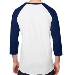Camiseta de Hombre Blanca y Azul Marino de Manga Larga con Cuello Redondo, Corte Holgado Informal, 100% Algodón Tejido, Color Sólido, Antiarrugas, Diseño Liso - Product Image 2