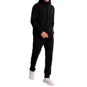 Men's Black Full <b>Zip</b> <b>Hooded</b> Tracksuit Set Polyester Sweatshirt & Jogger Pants with Side Pockets Casual Autumn Sportswear Outfit - Product Image 1