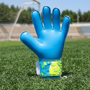 Custom Camo Design Blue and yellow Latex Emboss Soccer Goalkeeper Glove with 4mm German Latex Flat Plam Screen Printing - Product Image 6