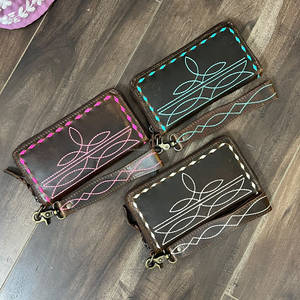 Carteras de cuero de vaca genuino de punto de bota de calidad superior con correa de mano multifunción teléfono RFID cremallera embrague para mujer - Product Image 5