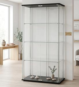 Black Frameless Look Tempered Glass Cupboard 4 Shelves Mobile Glass Display Case Double Doors Tower <b>Showcase</b> for Collectibles - Product Image 1
