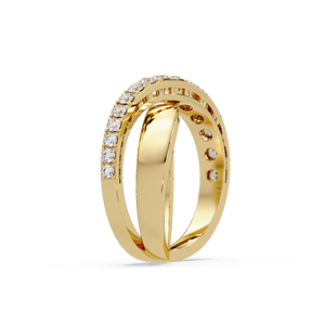 Minimalist 14K Gold Criss Cross Diamond <b>Ring</b> Round Brilliant Cut Lab Grown Diamond Pave <b>set</b> Eternity Band Women's Fine jewelry - Product Image 4