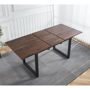 Walnut Color Modern Extendable <b>Square</b> Dining <b>Table</b> with Metal Leg 55.11\" X 70.86\" for <b>Kitchen</b> & Living Room Space Saving - Product Image 4