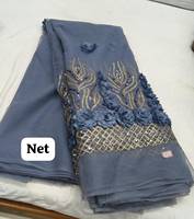 Kain Jaring Dengan Aplikasi Bunga Warna-warni Lebar 58/60 Inci Tipis Ringan Untuk Syal Wanita Selendang Tekstil Rumah