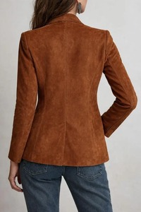 <b>Women</b> Western Boho Suede Blazer <b>Jacket</b> - <b>Brown</b> Cognac <b>Leather</b> Coat - Rustic Chic - Product Image 3