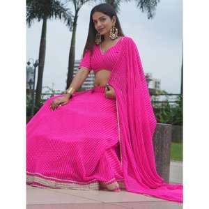 Hermosa Rosa Lahariya Imprimir Georgette Sangeet Wear Lehenga Choli para el desgaste del novio - Product Image 5