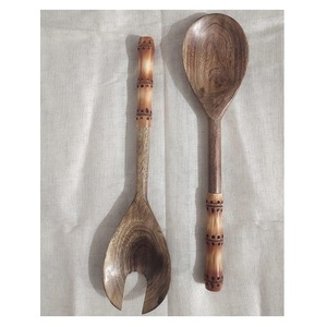 2026 Hot Selling Wooden Salad <b>Server</b> Set With Decorative Handle Kitchenware Acacia Wood Utensils Cutlery Salad Spoon <b>Food</b> <b>Server</b> - Product Image 1