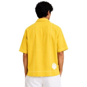 เสื้อเชิ้ตคิวบา คอปกสีน้ำเงิน แขนสั้น ปักลายสีขาว ผ้าฝ้ายลินิน ติดกระดุม ลำลอง แฟชั่นชายหาดฤดูร้อน - Product Image 2