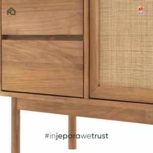 Armoire de rangement en bois massif scandinave moderne personnalisable avec 3 tiroirs et 4 étagères, meubles de salon, fabrication Jepara - Product Image 5