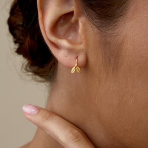 <b>Tree</b> Of leaf Earrings, 925 Sterling Silver Earrings, Minimalist Dangle Drop Earrings - Product Image 2