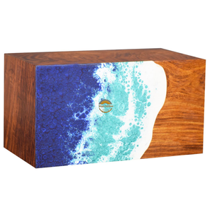 Ocean Inspired Resin & Natural Wood Cremation Urn Handmade Blue Wave Funeral Ashes <b>Box</b> by AYAANS - Product Image 6