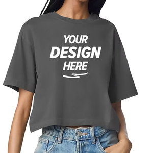 New Print <b>White</b> <b>Crop</b> <b>Top</b> T-Shirt Drop Shoulder Loose Fit Custom Sublimation Vinyl New Blank Cropped Tee Shirt - Product Image 1
