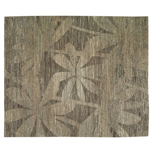Alfombra de lana/cáñamo anudada a mano en gris para muebles de sala de estar - Product Image 5